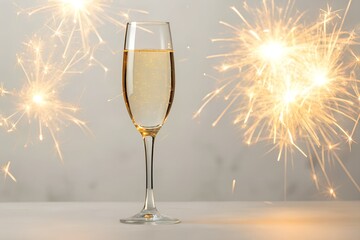 Sparkling Champagne Glass with Festive Fireworks