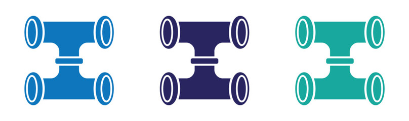 Modern plumbing pipe fittings icons in blue and teal, symbolizing connection, flow, and industrial infrastructure for diverse design projects, offering versatile visual solutions.