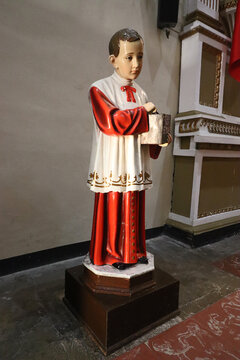 Conjunto conventual Santa Mar&iacute;a de Jes&uacute;s, escultura de ac&oacute;lito, alcanc&iacute;a de donaciones. Atlixco, Puebla, M&eacute;xico. Siglo XVI.
