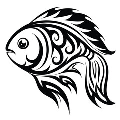 Fish illustration with tribal patterns shows a captivating side profile in black color