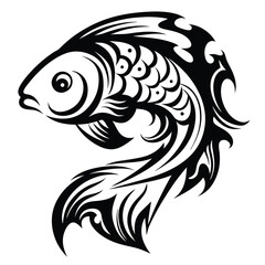 Fish displays ornamental styling through unique markings and tribal influence in black and white