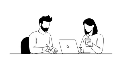 Team working on laptops and drinking coffee