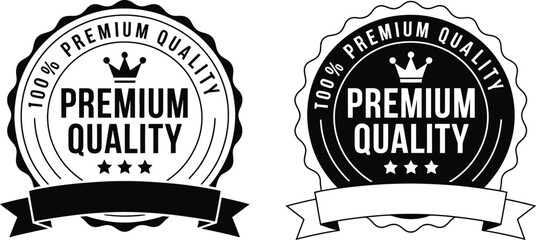 Fototapeta premium 100% Premium Quality Guarantee Badge or Seal with Crown and Stars, Available in Two Black and White Versions for Product Certification Label