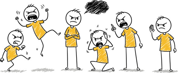 Stick figures cartoonishly expressing intense frustration and rage