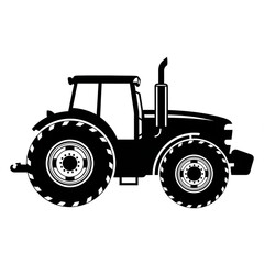Obraz premium Bold Tractor Silhouette, Farm Equipment Illustration, Powerful Machine for Agriculture or Construction Projects, Modern Vector Graphic in Black and White Design, Symbol