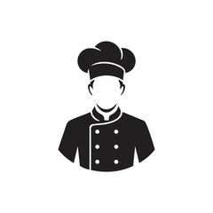 Chef Silhouette Icon with Hat and Uniform on White Background