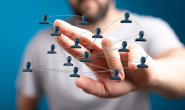 Visual representation of network, human connections, technology and social media. Concepts like global communication and teamwork