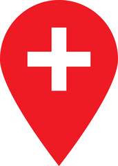 Obraz premium Red medical location pin with white cross symbol