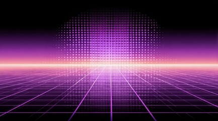 Purple background with a large circle in the middle. The circle is surrounded by a purple grid