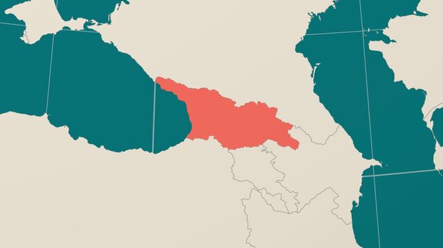 Georgia map. Animated zoom into the country on the Globe in Teal Pale Mint color palette. Country logo animation. Map with meridians, parallels. Neat video.