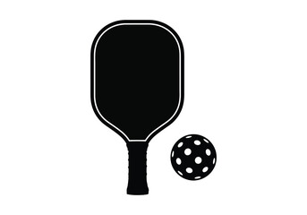 Pickleball paddle and ball icon silhouette for sports and recreation design