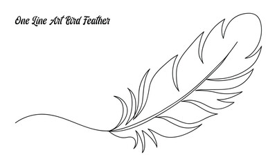 one line art feather line drawing, bird feather continuous one line art drawing of outline vector illustration 