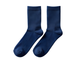 Pair of dark blue ribbed crew socks isolated on transparent background