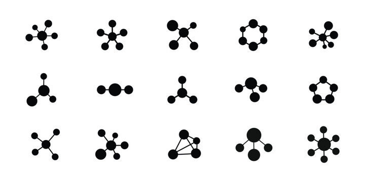 Molecule. Molecule flat glyph icons set.