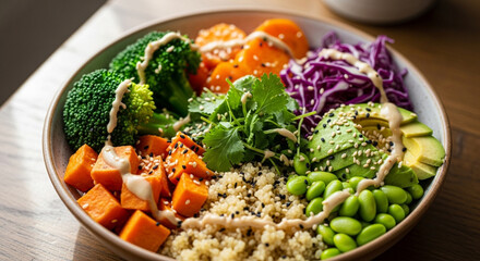 Colorful Vegan Buddha Bowl with Fresh Vegetables