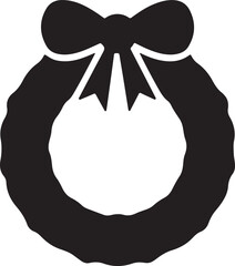 Stylized Christmas Wreath Icon – Black Silhouette for Holiday Decor, Web Graphics, and Design