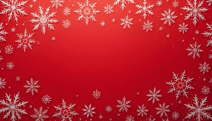 Elegant red Christmas background with white snowflakes forming a decorative border, perfect for holiday greetings, festive cards, and cheerful winter celebration designs