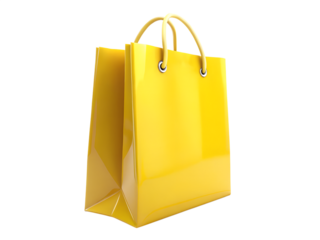 A bright yellow shopping bag isolated on transparent background