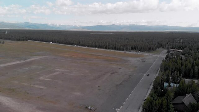 Aerial view of West Yellowstone, town and forest near the National Park