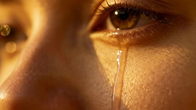 Melancholy Moment: A Cinematic Extreme Close-up of a Falling Tear.