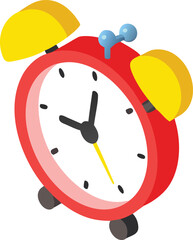 Bright Red Retro Alarm Clock Illustration  Cartoon Style Timepiece with Yellow Bells and Black Hands