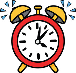 Minimal Cartoon Red Alarm Clock with Yellow Bells  Cheerful Illustration Isolated on Transparent Background