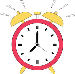 Cute Cartoon Alarm Clock Ringing Loudly  Red and Yellow Colorful Illustration on Transparent Background