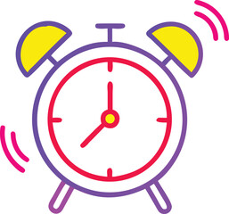 Vibrant Red Alarm Clock Cartoon Illustration  Wake Up Concept with Yellow Bells and Sound Waves