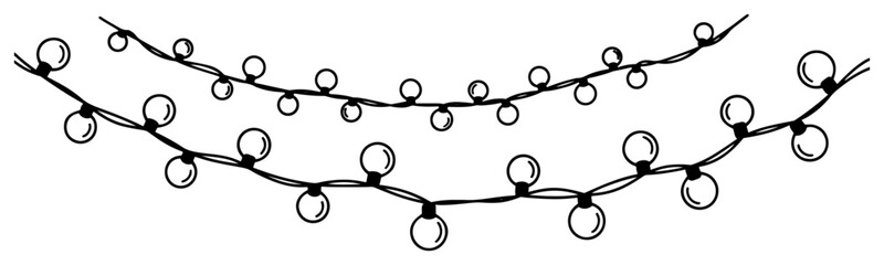 Hand Drawn Christmas Lights Garland Vector Doodle Holiday Decoration Borders
