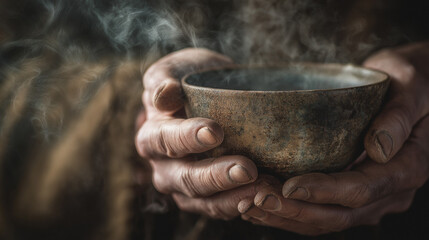 Close-up of hands holding herbal tea cup