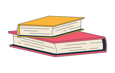 Stacked books with hardcovers 2D cartoon object. Knowledge, cozy relaxation. Education, library, study. Novels, fiction reading isolated element flat vector clip art on white. Spot illustration