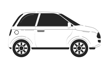 Fototapeta premium Hatchback car side view doodle linear object. Urban transport. Auto rental. Automotive service. Vehicle 2D vector outline clip art drawing isolated on white. Hand drawn sketch illustration