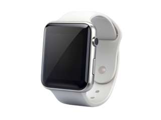 White smartwatch with black screen isolated on transparent background