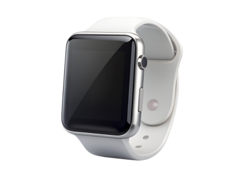 White smartwatch with black screen isolated on transparent background - Powered by Adobe