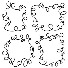 A set of four hand-drawn frames in a single line style