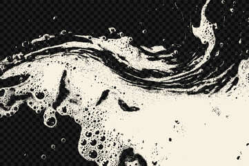 Soapy wave texture with dynamic swirl. Grunge vector detergent foam with motion effect for cosmetic backgrounds.
