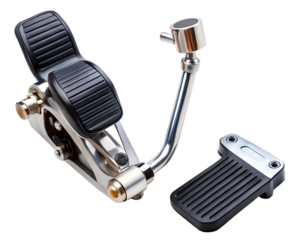 Automotive accelerator pedal and brake pedal assembly isolated on transparent background
