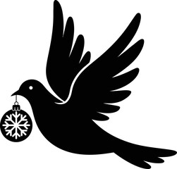 Obraz premium Silhouette of Dove Carrying a Snowflake Christmas Ornament