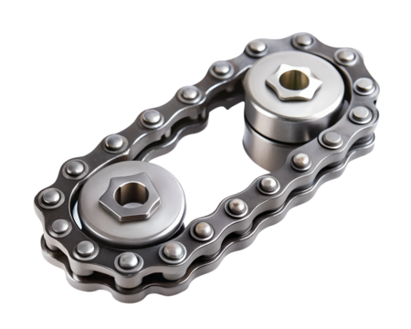 Metal bicycle chain and sprockets, isolated on transparent background