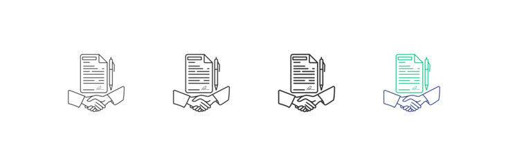 Agreement icon set collection, illustration, design, business, graphic icons with different line styles, thickness and color, editable stroke. with white background.
