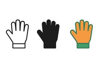 Obraz premium Minimalist Garden Gloves. Minimalist garden gloves icon: three identical gardening gloves icons in a row, first in line style with