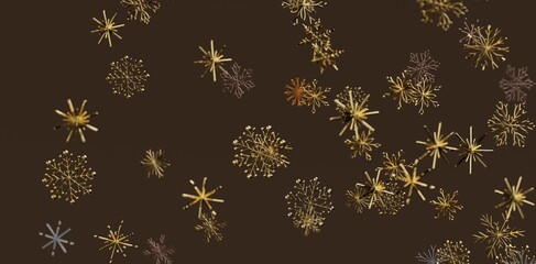 Elegant abstract design featuring golden snowflakes scattered against a dark brown backdrop. Perfect for holiday themes, winter concepts, and fe