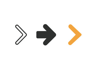 Obraz premium Minimalist Arrow Icons. Minimalist navigation arrow icon: three identical directional arrows pointing forward in a row, first in