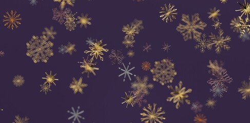 Abstract design with falling gold snowflakes on a deep purple backdrop. Perfect for seasonal greetings, winter themed projects, and festive desi
