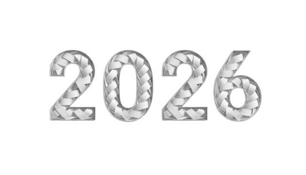 Silver Woven Year 2026 Numbers metallic numeral