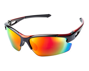 Sport sunglasses with red and blue mirrored lenses isolated on transparent background