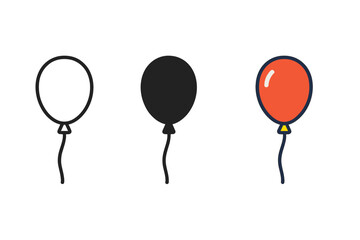 Minimalist Balloon Trio. Minimalist balloon icon: three identical round balloons with strings in a row, first in line style with
