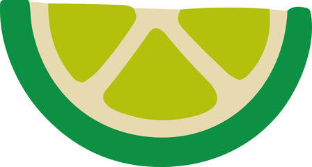 Flat vector illustration of a lime slice with green rind and light yellow pulp, representing citrus freshness, tropical flavor, and summer energy in a clean minimal design.