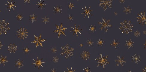 Abstract golden snowflakes on a dark purple background. Perfect for Christmas, winter, and festive designs. Suitable for backgrounds, patterns,