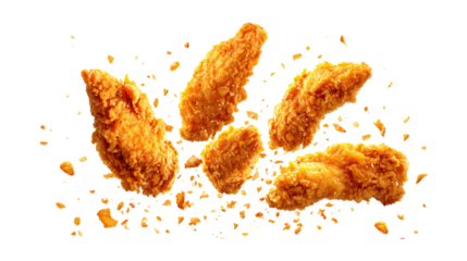 Crispy Chicken Strips Flying isolated on a transparent background